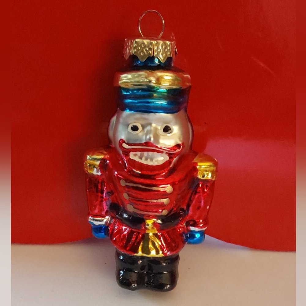 Vintage Blown Glass Nutcracker Soldier Hand Christmas Tree Ornament 3.25” Tall